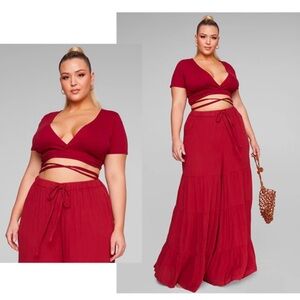 Fashion to Figure Wide Leg Tiered Pants, Red